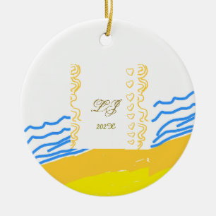LJ Monogram Elegant Modern Wedding Beach Heart Keramik Ornament