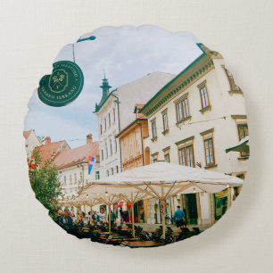 Ljubljana Cityscape Rundes Kissen