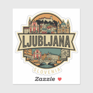 Ljubljana Slovenia Skyline Vintage Travel Badge  Aufkleber