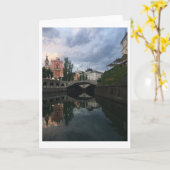 Ljubljana Slovenien River Dusk Reflection Foto Karte (Gelbe Blume)