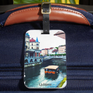 Ljubljana Slovenien Watercolor Vintage Travel Gepäckanhänger