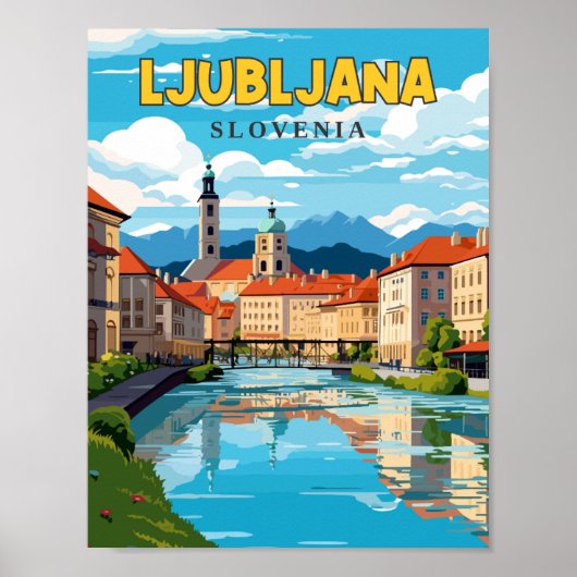 Ljubljana Slovenije Vintage Illustration Poster (Vorne)
