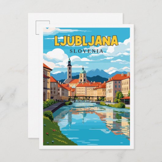 Ljubljana Slovenije Vintage Illustration Postkarte (Vorne/Hinten)