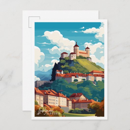 Ljubljana Slovenije Vintage Illustration Postkarte (Vorne/Hinten)