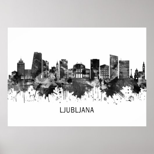 Ljubljana Slovenskyline BW Poster (Vorne)