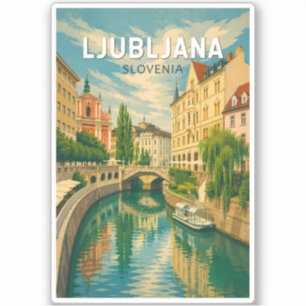 Ljubljana Slowenien Illustration Reise Kunst Vinta Aufkleber