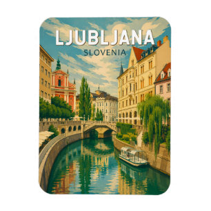Ljubljana Slowenien Illustration Reise Kunst Vinta Magnet