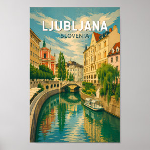 Ljubljana Slowenien Illustration Reise Kunst Vinta Poster