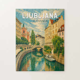Ljubljana Slowenien Illustration Reise Kunst Vinta Puzzle
