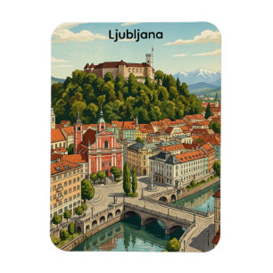 Ljubljana Slowenien Vintage Reise Stadtansicht Magnet