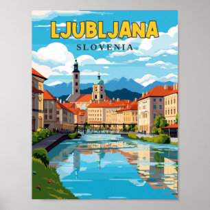 Ljubljana Slowenien Vintage-Reiseillustration Poster