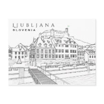 Ljubljana Zeichnend Postkarte