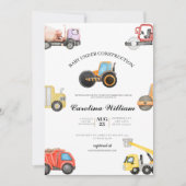 Lkw-Baby im Bau Kinderdusche Einladung (Vorderseite)