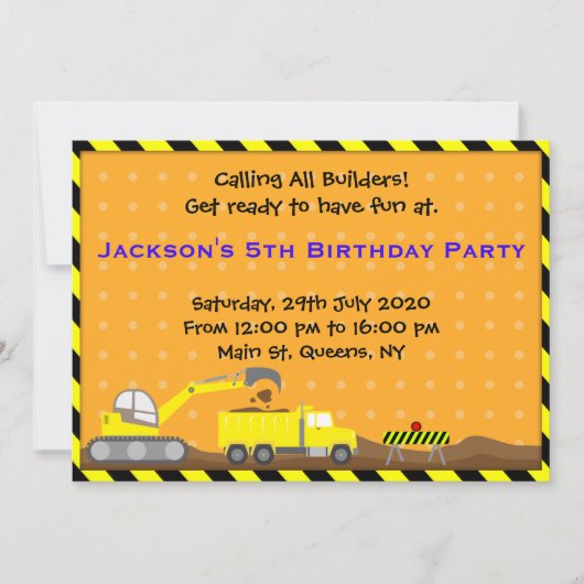 Lkw-Bau - Geburtstagseinladung Einladung (Vorderseite)