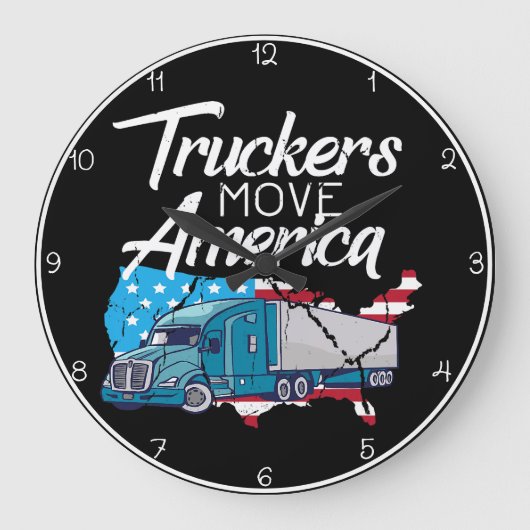LKW bewegen Amerika: Silhouette der Flagge Große Wanduhr (Vorderseite)