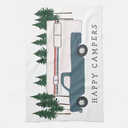 LKW Camping RVing Motorhome BLAU Bäume Whimsical Geschirrtuch (Vertikal)