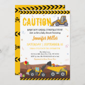 LKW Digger unter Bau Baby Geburtstag Einladung (Vorne/Hinten)