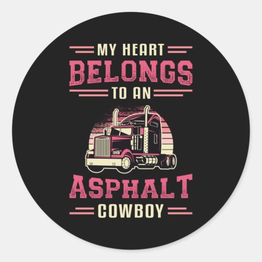 LKW Ehefrau Mein Herz gehört Asphalt Cowboy Liebe Runder Aufkleber (Vorderseite)