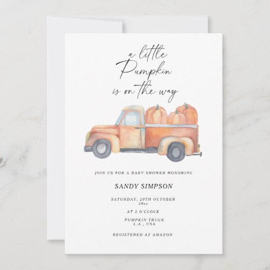 LKW eine kleine Pumpkin Fall Baby Dusche Einladung (Vorderseite)