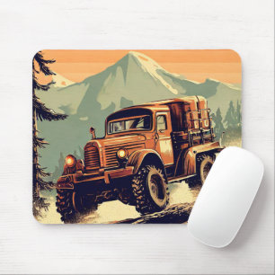 LKW-Fahren im Wald im Vintage-Stil Mousepad