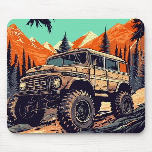 Lkw-Fahren im Wald Vintagen Stil Mousepad (Vorne)