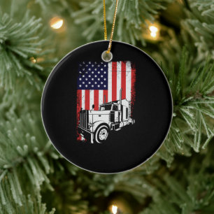 LKW-Fahrer Amerikanischer Fahne LKW-Geschenk Keramik Ornament