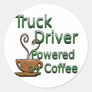 LKW-Fahrer angetrieben durch Kaffee Runder Aufkleber