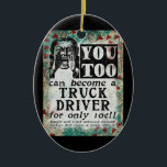 Lkw-Fahrer - Vintager, sonniger Retro Keramik Ornament<br><div class="desc">Lkw-Fahrer Vintage Werbung in Türkis,  Aqua,  Rot und Schwarz. Künstlerisch,  lustig,  farbenfroh und lustig,  es macht ein tolles Geschenk und bringt dem Empfänger sicherlich Lächeln und Lachen.</div>