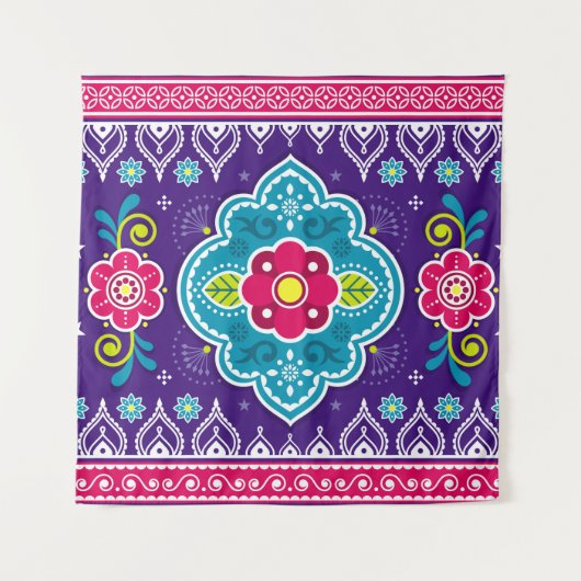 LKW-Kunst aus Indien und Pakistan nahtlos Muster d Wandteppich (Vorderseite)