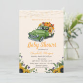 LKW Kürbis, String Lights, Dots Baby Dusche Einladung (Stehend Vorderseite)