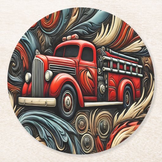 LKW-Ladung durch brennendes Chaos Runder Pappuntersetzer (Vorderseite)