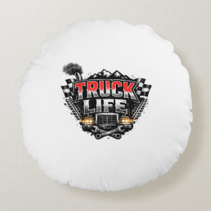 LKW-Leben Grunge abgenutzt Chrome Rot Trucker Mütz Rundes Kissen