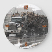 LKW-Logging im Regen Große Wanduhr (Vorderseite)