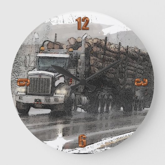 LKW-Logging im Regen Große Wanduhr (Vorderseite)