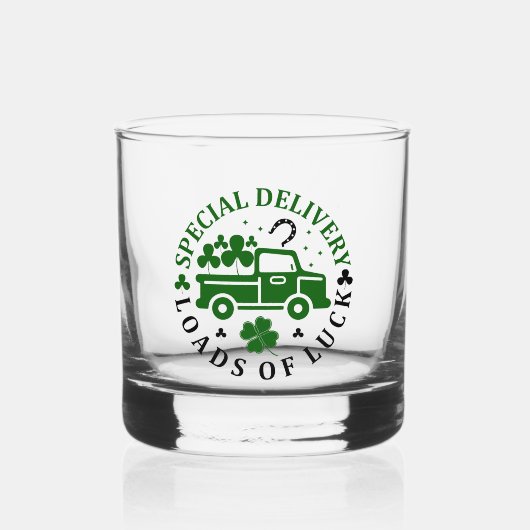 LKW mit Uhren St. Patricks Day Whiskyglas (Vorderseite)