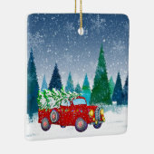LKW mit Weihnachtsbaum in der Weihnachtsfarm Keramikornament (Rechts)