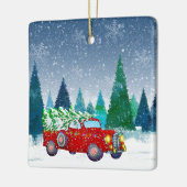 LKW mit Weihnachtsbaum in der Weihnachtsfarm Keramikornament (Links)