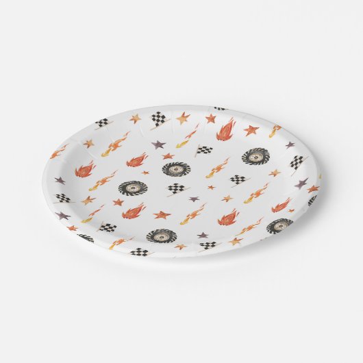 LKW Racing Schachbretts Moderne Wasserfarbe Weiß Pappteller (Schrägansicht)