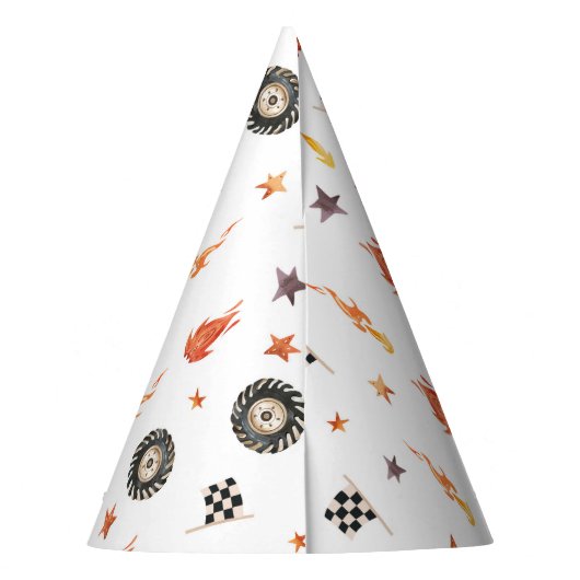 LKW Racing Schachbretts Moderne Wasserfarbe Weiß Partyhütchen (Rückseite)