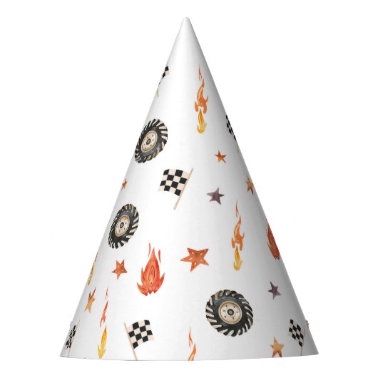 LKW Racing Schachbretts Moderne Wasserfarbe Weiß Partyhütchen (Vorderseite)