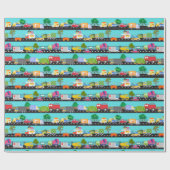 Lkw und Autos Kids Transportation Wrapping Paper Geschenkpapier (Flach)