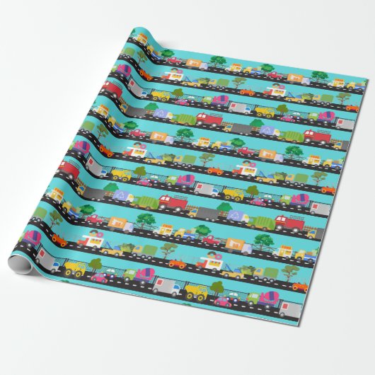Lkw und Autos Kids Transportation Wrapping Paper Geschenkpapier (Ungerollt)