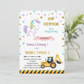 LKW- und Einhorn-Geburtstagsladung Einladung (Stehend Vorderseite)