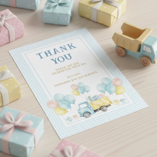 LKW zum ersten Geburtstag eines Jungen Dankeskarte
