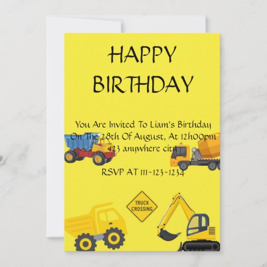 LKWs Geburtstagseinladung für Jungen, digital. Einladung (Vorderseite)
