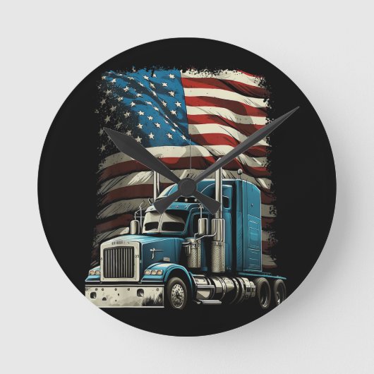 LKWs US-amerikanische Fahne für Patriotic Truck Dr Runde Wanduhr (Vorderseite)