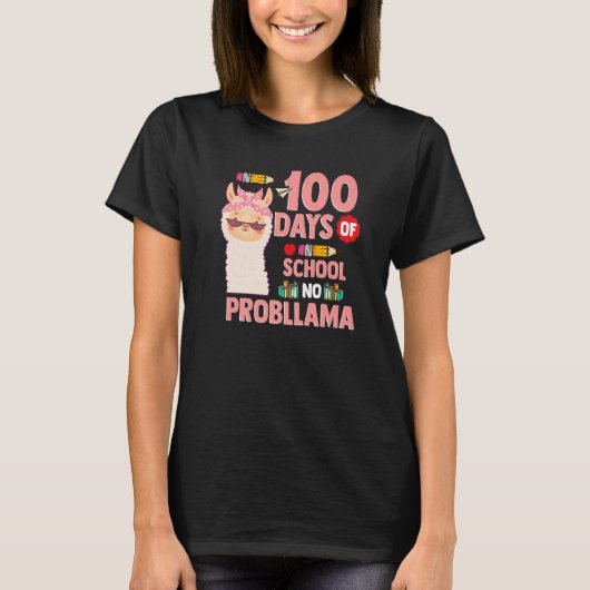 Llama 100 Days of School Gift No Probllama Teacher T-Shirt (Vorderseite)