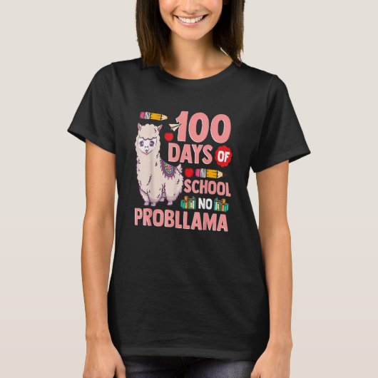 Llama 100 Days Of School Gift No Probllama Teacher T-Shirt (Vorderseite)