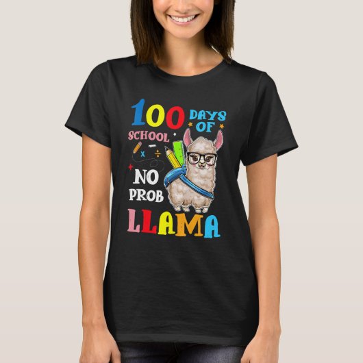 Llama 100 Days Of School No Probllama Teacher Stud T-Shirt (Vorderseite)