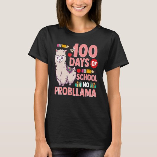 Llama 100 Days Of School No Probllama Teacher Stud T-Shirt (Vorderseite)